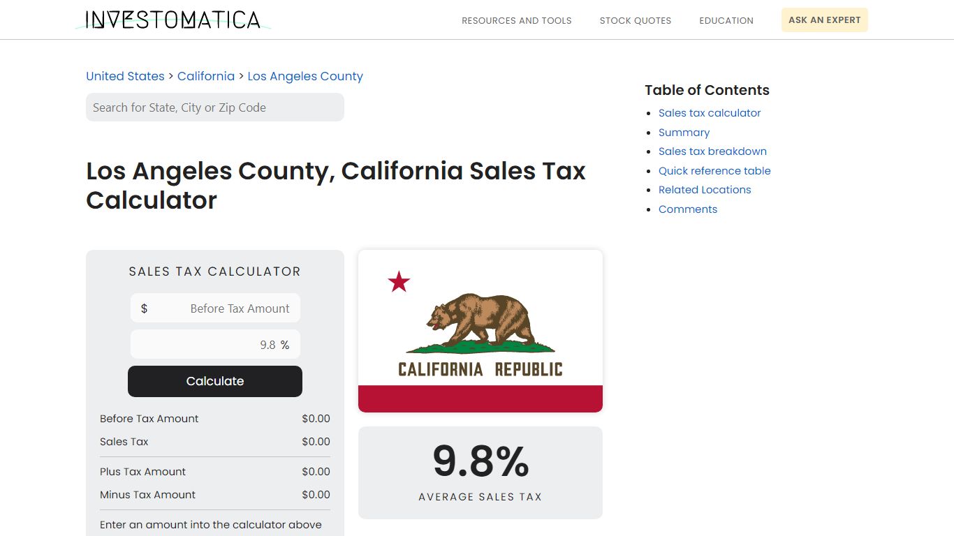 Los Angeles County, California Sales Tax Calculator (2022)